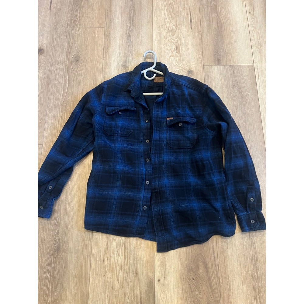 Orvis Classic Collection Men's Large Blue Black Plaid Flannel Shirt Jacket L